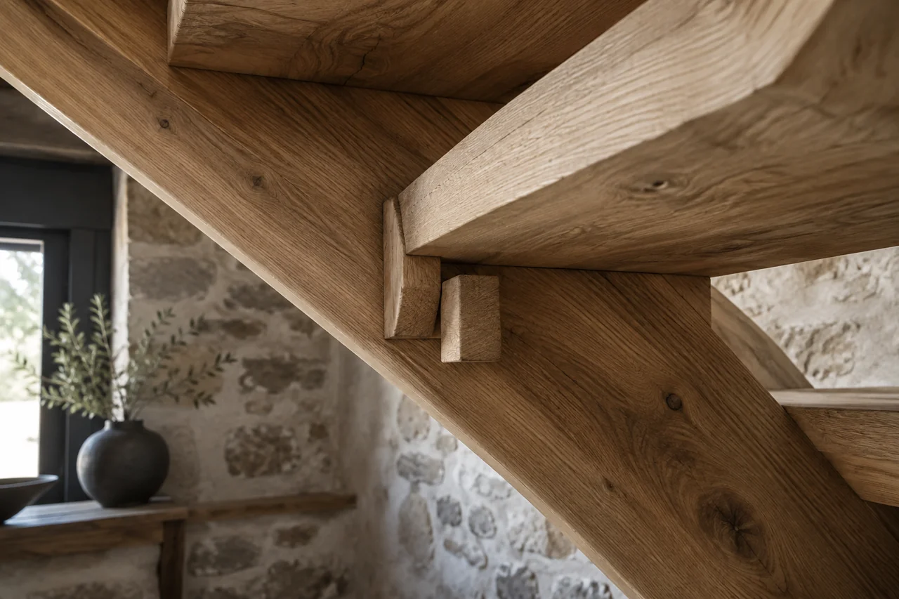 Assemblage en bois sous une marche — illustration générée