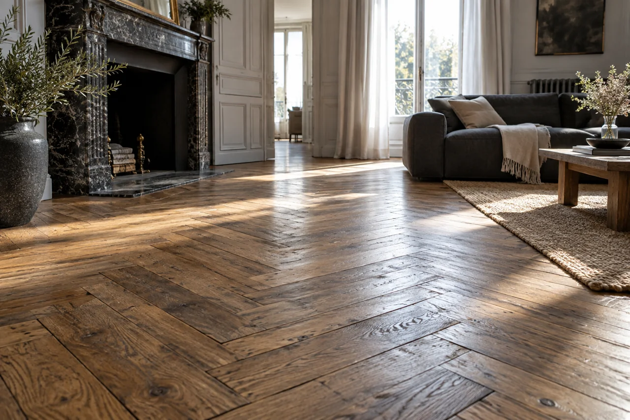 Parquet ancien éclairé par le soleil — illustration générée
