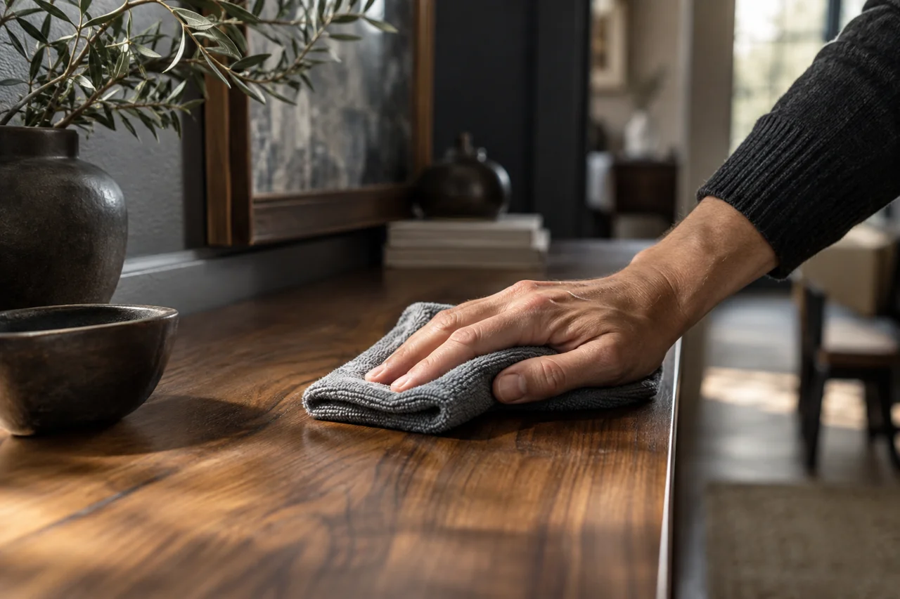 Nettoyage d’une surface en bois — illustration générée